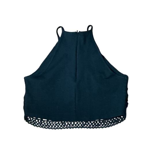 H&M Ribbon Embroidered Black Crochet Halter Woven Cropped Top Women's Medium - Picture 5 of 8